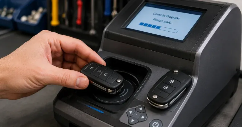 mobile locksmith performing car door key duplication Ravenshoe, East Gwillimbury on-site