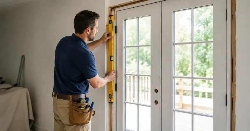 newly installed French doors with divided glass panes in Mount Albert, East Gwillimbury