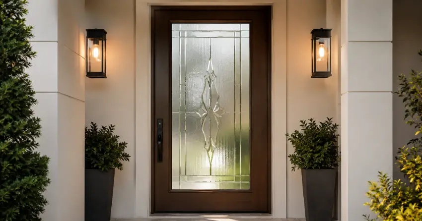 decorative frosted glass panel installed in a front door in Sharon, East Gwillimbury