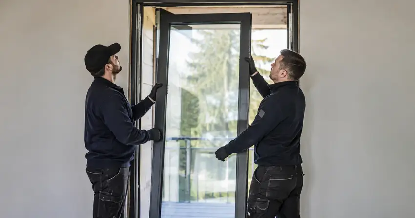 new glass panel being fitted into door frame in Mount Albert, East Gwillimbury