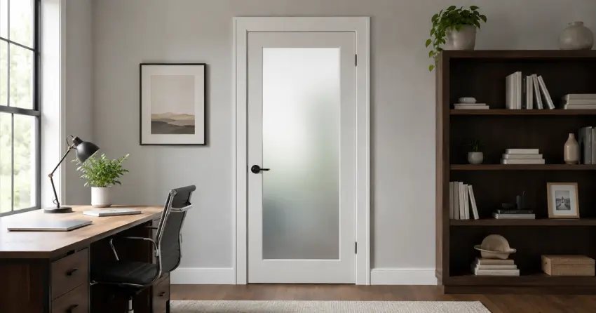 frosted interior door installed in home office in Holt, East Gwillimbury