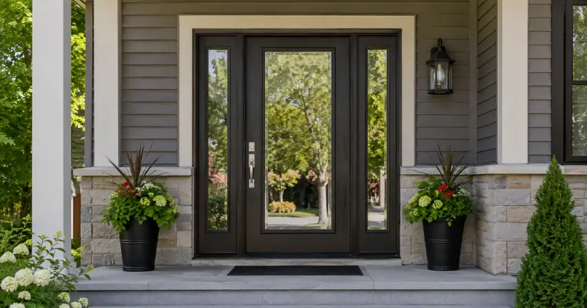glass entry door with sidelights on a home in Holland Landing, East Gwillimbury