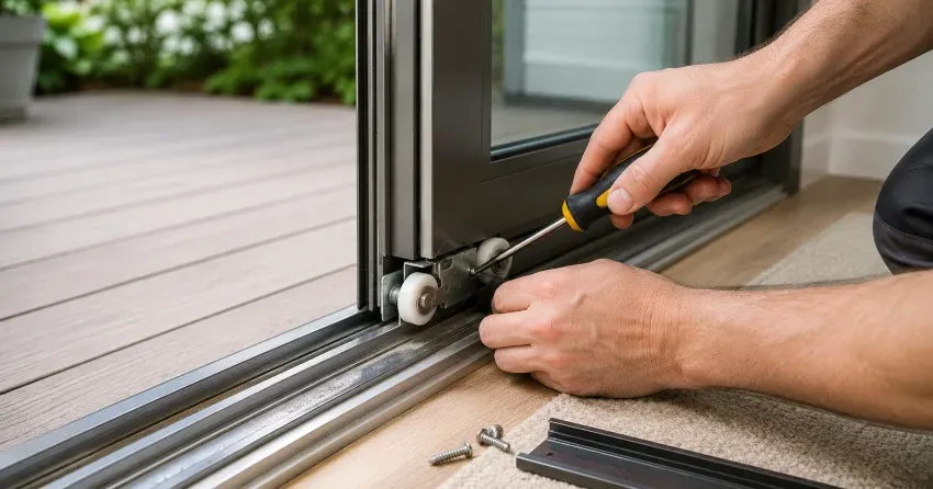 sliding door fix Holland Landing, East Gwillimbury technician diagnosing track issue