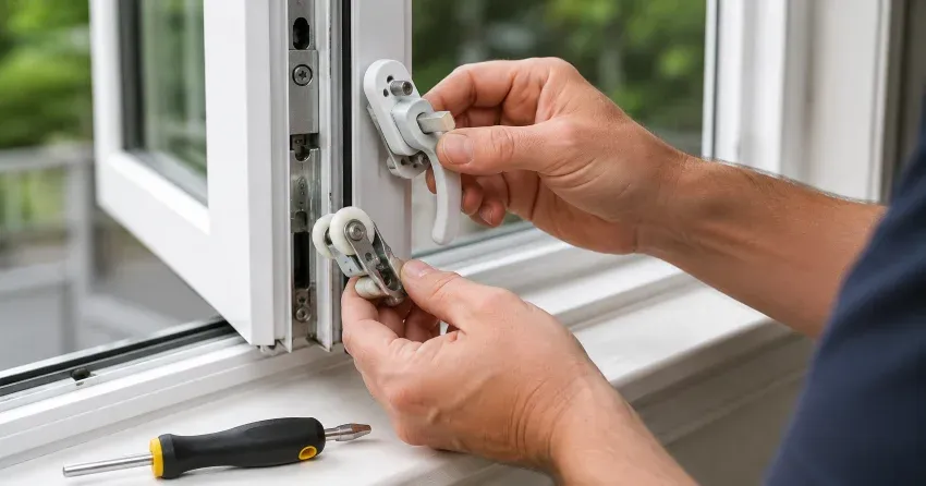 technician performing broken window repair Franklin, East Gwillimbury on a sliding window