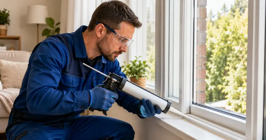 technician repairing window seal and frame in East Gwillimbury