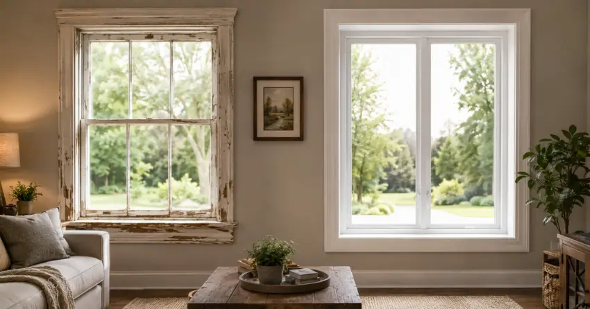 side by side comparison of old and new window in East Gwillimbury